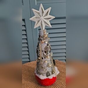 Joyful Silver and Red Holiday Tree Decor